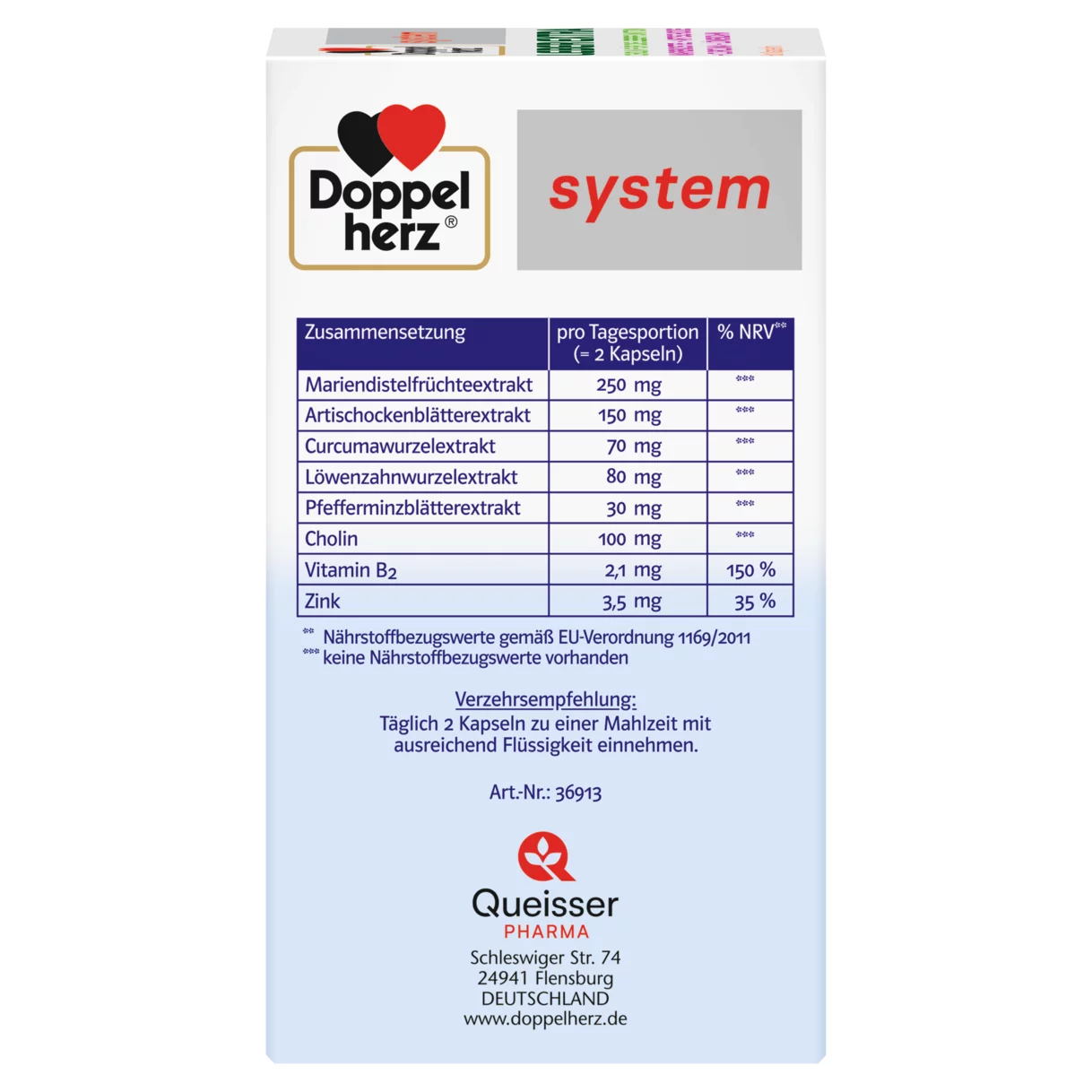 Abbildung der Produktverpackung Doppelherz system LEBER EXTRA Seitenansicht links